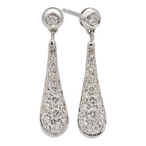 Vintage 18k White Gold Teardrop Dangling Diamond Pavé Earrings 1.25 Tcw. G Vs