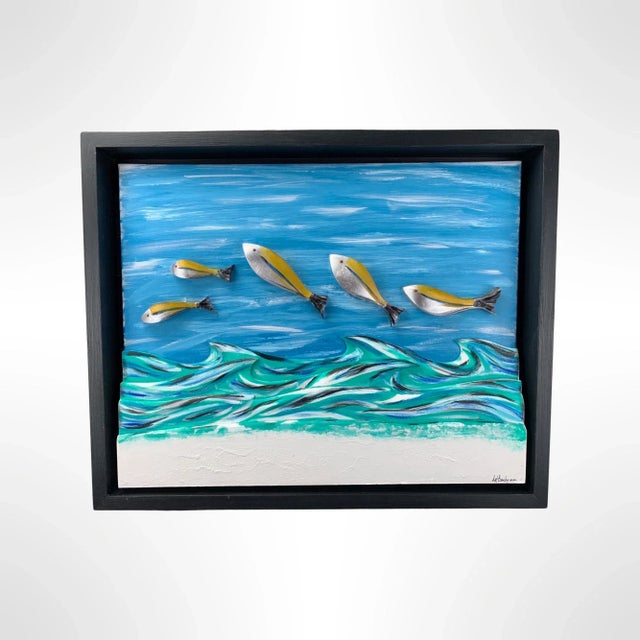 "Yellow Fins Beach" Contemporary Constructive Wall Sculpture Coastal Beach Contemporary Wall Art (a sculpture AND a...