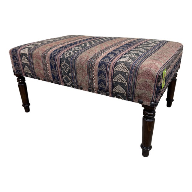 Vintage Boho Custom Kilim Ottoman For Sale