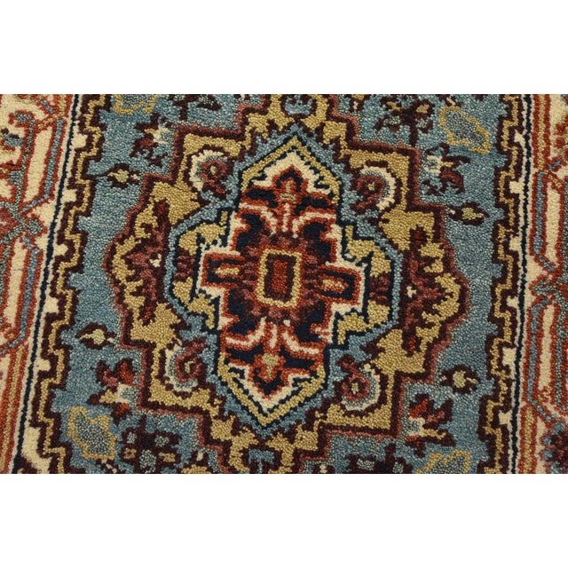 Heriz Runner 2’6” X 8′ Blue Wool Tribal Hand-Knotted Oriental Rug For Sale - Image 4 of 12