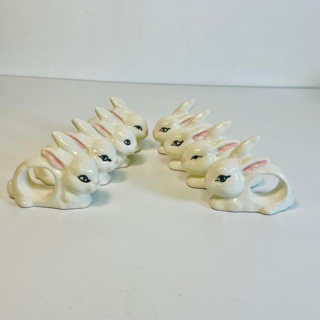 Vintage Trompe L’Oeil Hollywood Regency Boho Chic Bunny Napkin Rings - Set of 8 - Easter. For Sale - Image 9 of 18