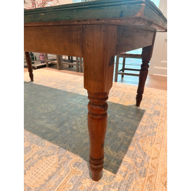 Antique French Farmhouse Dining Table, Reclaimed Door Top With Distressed Blue-Green Paint For Sale - Image 4 of 4