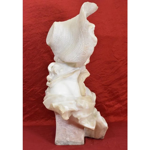 Beige Galileo Pochini, Bust of Young Girl with Hat, 19th Century, Marble and Alabaster For Sale - Image 8 of 11