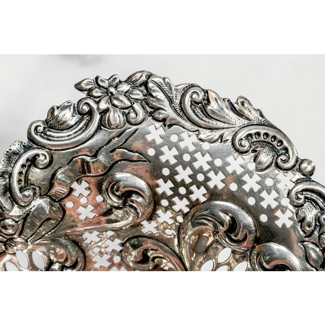 1940s Repoussé Pierced Jewelry Tray Antique Gorham Sterling Silver Heart Catchall Dish Luxury Home Decor For Sale - Image 5 of 13
