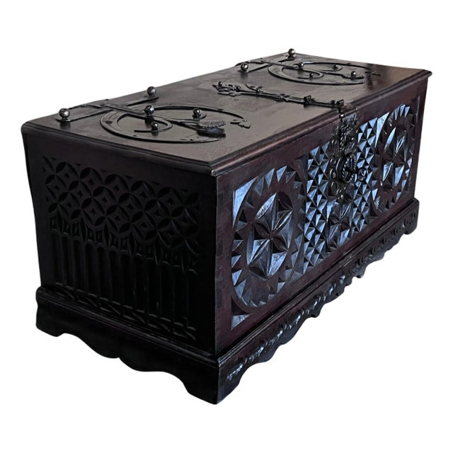 19th Century Italian Carved Cassone Trunk with Original Hardware, 1890s For Sale