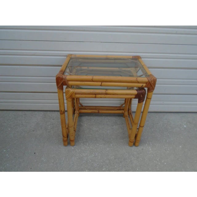 Mid-Century Modern Vinatge Bamboo Nesting End Tables Hollywood Regency-Set of 2 For Sale - Image 3 of 7