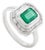 VRJewels Emerald Cut Emerald & Baguette Diamond Halo Ring Size 6 in 14k White Gold For Sale