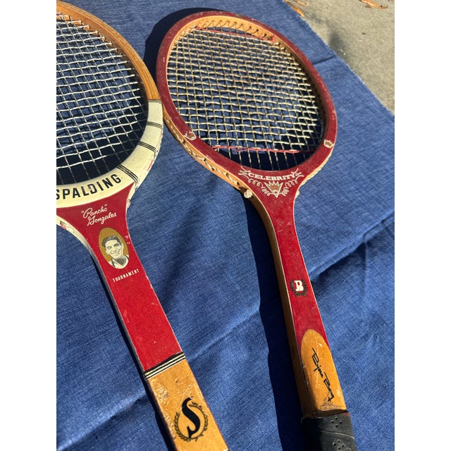 Wood Collection of Vintage Miscellaneous Wooden Tennis Rackets With Red Accents For Sale - Image 7 of 7