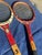 Wood Collection of Vintage Miscellaneous Wooden Tennis Rackets With Red Accents For Sale - Image 7 of 7