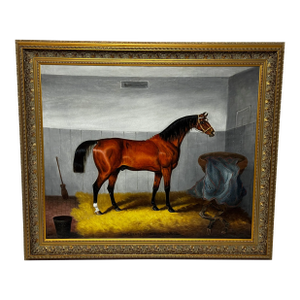 Masterful Victorian Equine Portrait Oil Painting c.1840 William the Conqueror Horse in Stable by Samuel Spode