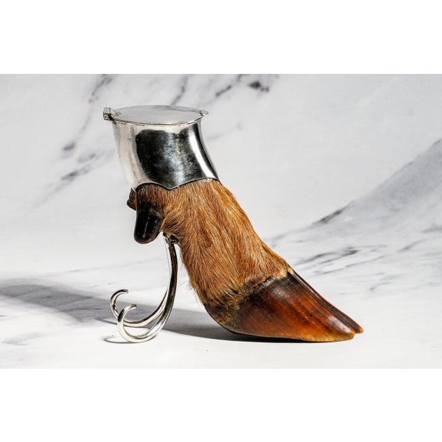Metal Country Sporting Decor Antique English Sterling Silver Mounted Deer Hoof Taxidermy Inkwell For Sale - Image 7 of 14