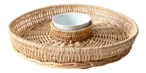 Vintage Woven Serving Tray With Bowl