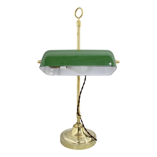 Art Deco Brass Banker Table Lamp, Czechoslovakia, 1930s For Sale