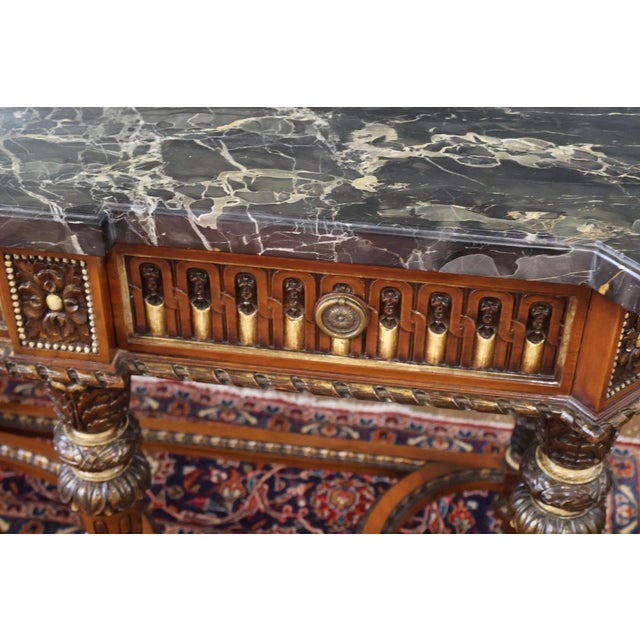 Wood 1920s French Louis XVI Style Marble Top Inlaid Satinwood & Walnut Buffet Sideboard For Sale - Image 7 of 18
