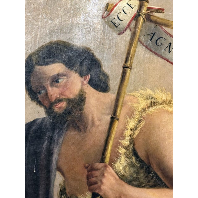 Mid 19th Century Auguste Kunzek Antique Religious Oil Painting of the Baptism of Christ For Sale - Image 5 of 11