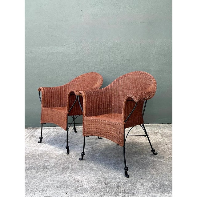 Palecek Vintage Rattan and Metal Chairs - Set of Two For Sale - Image 12 of 12