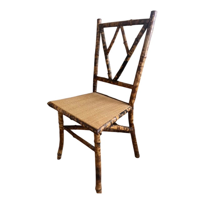Tortoise bamboo side chair from an antique shop on Pimlico Road, London. Woven grasscloth seat.