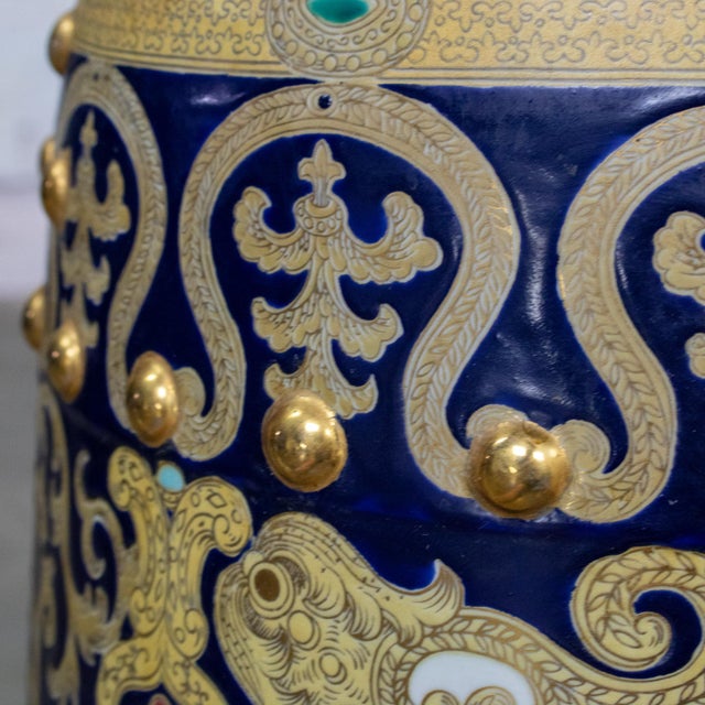 20th Century Chinoiserie Asian Garden Stool or Plant Stand Ornate Hand Painted Glazed Ceramic For Sale - Image 15 of 18