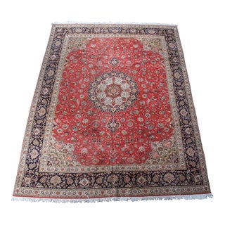 Mid 20th Century Very Fine Silk & Wool Floral All Over Red Medallion Birds Area Rug Carpet 13' X 10' For Sale