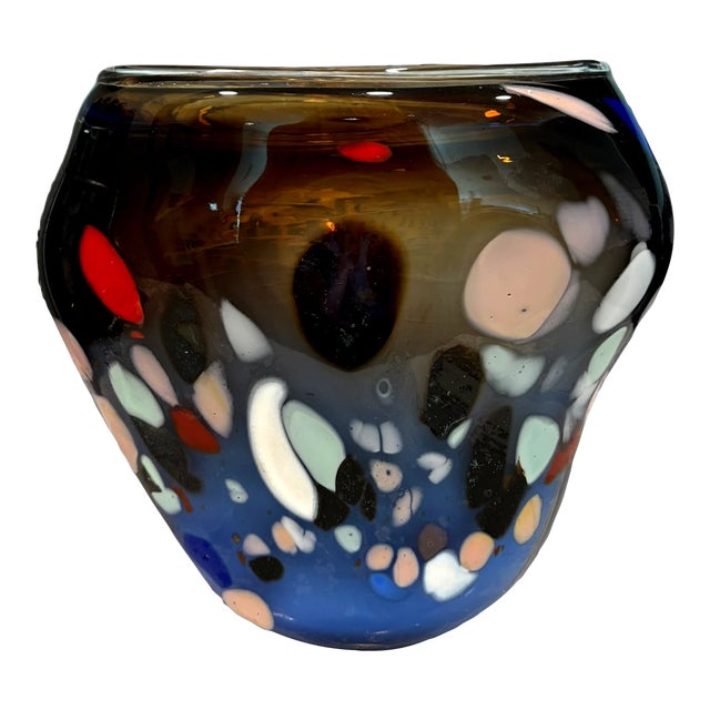 Murano Style Handblown Studio Art Glass Carnivale Murrine Vase Shelf Decor For Sale