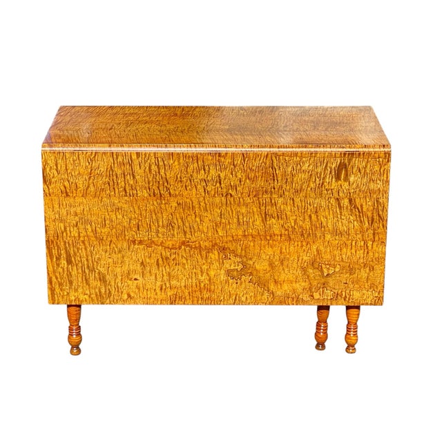 Antique Federal Tiger Maple Dropleaf Dining Table With Full Drawer Exceptional For Sale - Image 4 of 12