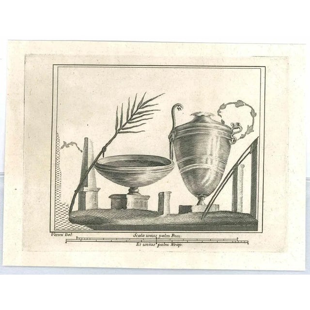 Ancient roman drawings, from the series "antiquities of herculaneum", is an original etching on paper realized from a...