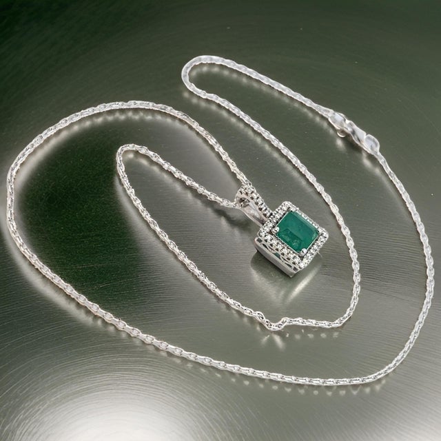 Natural Emerald Diamond Pendant 18" 14k WG 2.05 TCW Certified For Sale - Image 4 of 11