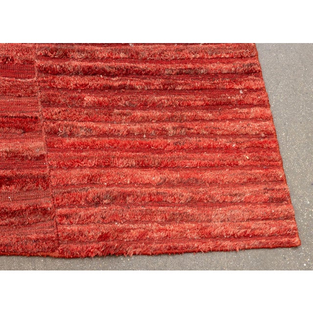 Textile Modern Striped Pattern Red Carpet, 9' 8" X 8' 3.5" For Sale - Image 7 of 9