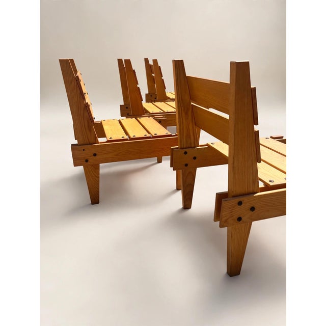 1960s Vintage Brutalist Wooden Armchairs, 1960s, Set of 4 For Sale - Image 5 of 8