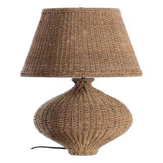Straw Rattan Willow Woven Art Waist Table Lamp For Sale