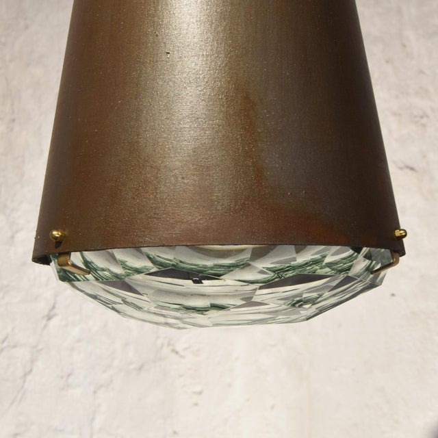 Pendant Lights with Fontana Arte Faceted Crystal Diffuser and Corten-Effect, 1990s, Set of 2 For Sale - Image 14 of 15