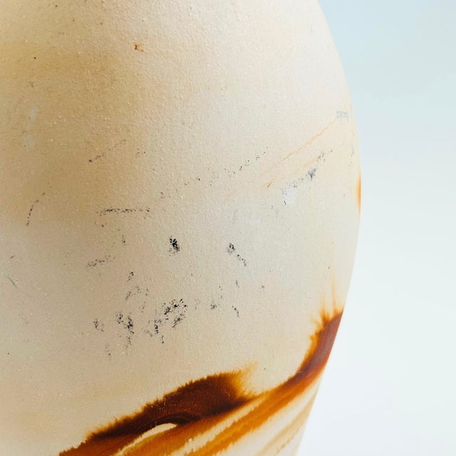 Large Vintage Nemadji Pottery Wedding Vase - Orange and Brown Matte Swirl Glaze For Sale - Image 9 of 12