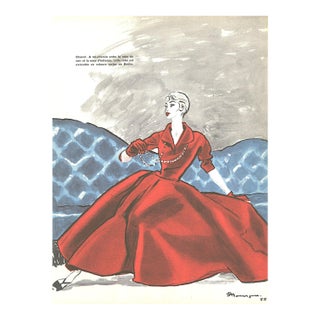 Rare! Rare! 1955 Vintage Mid-Century Chanel Fashion Print, Matted For Sale