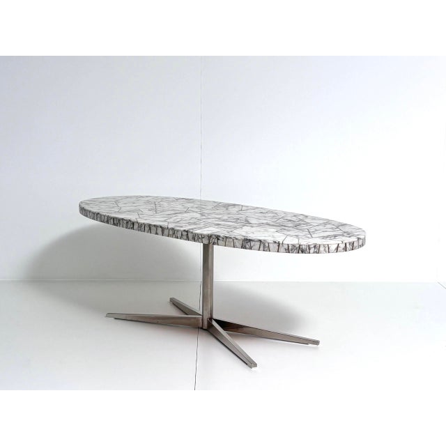 Stone Mid-Century Dining Table with Oval Marble Mosaic Top For Sale - Image 7 of 14