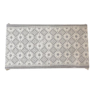 Vintage Handmade Ivory Cotton Filet Crochet Tablecloth – Floral Diamond Pattern – 92" × 45" For Sale