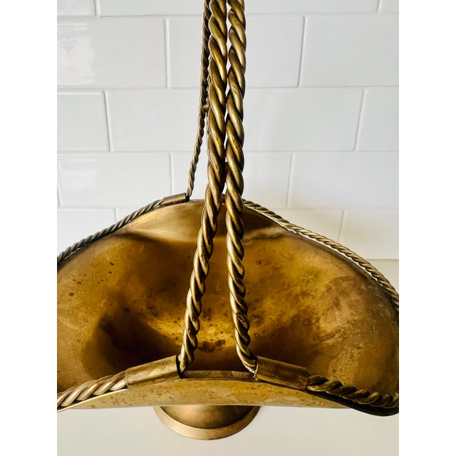 Mid 20th Century Vintage Brass Pedestal Basket With Twisted Handles For Sale - Image 5 of 7