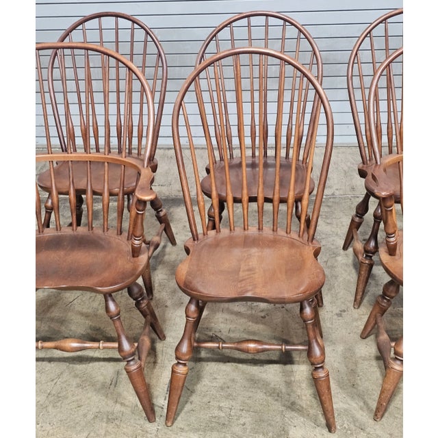 1990s Set of 6 Nichols & Stone (Stickley) Sack Back Arm & Bow Back Side Windsor Chairs For Sale - Image 5 of 14