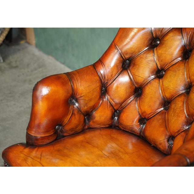 Vintage Tufted Leather Chesterfield Captain's Desk Chair For Sale - Image 4 of 18