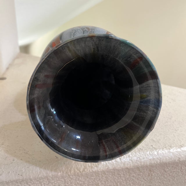 2000 - 2009 Murano Italy Large Tall 14” Glass Vase Multi-Color Splash Black Marble Pretty! For Sale - Image 5 of 10