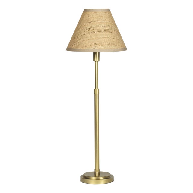 Polly Buffet Lamp, Natural Brass with Rattan Shade For Sale