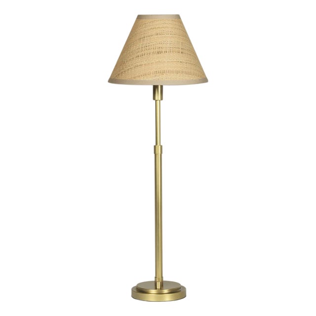 Regina Andrew Polly Buffet Lamp, Natural Brass with Rattan Shade For Sale