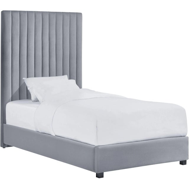Arabelle Grey Velvet Twin Bed For Sale - Image 11 of 11