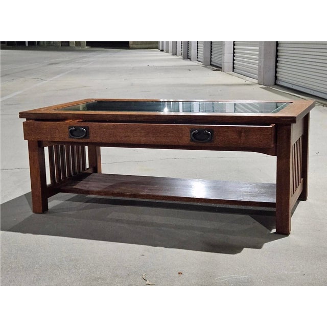 Wood 1990s Trend Manor 1008 Curio Table Mission Style Solid Oak Wood For Sale - Image 7 of 12