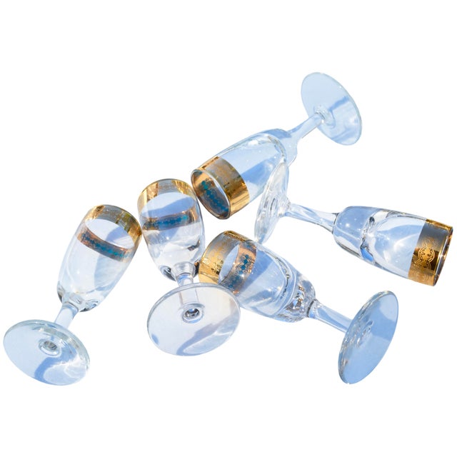 Mid-Century Modern Mid 20th Century Handblown Gold-Banded & Patterned Glasses- Set of 5 For Sale - Image 3 of 3