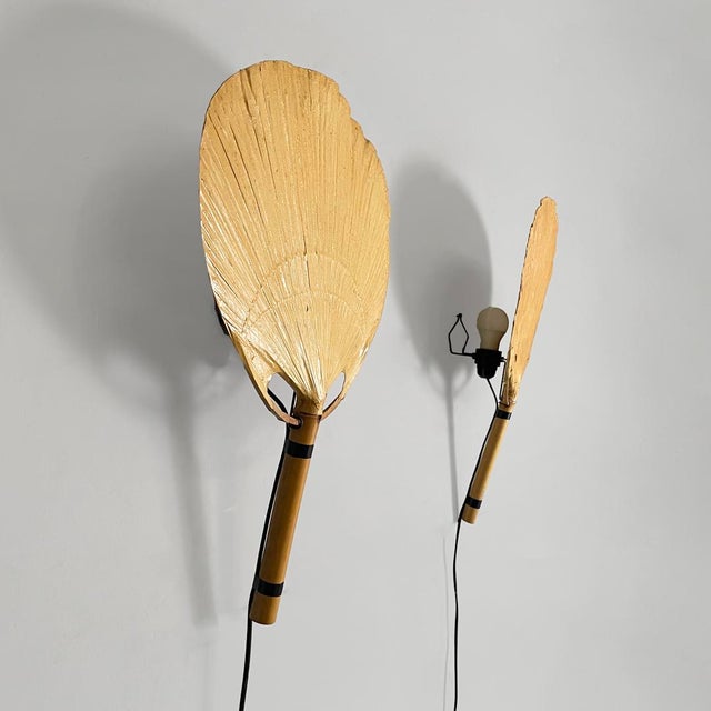 Italian Modern Wall Lamp Uchiwa attributed to Ingo Maurer for M-Design, 1970s, Set of 2 For Sale - Image 3 of 13