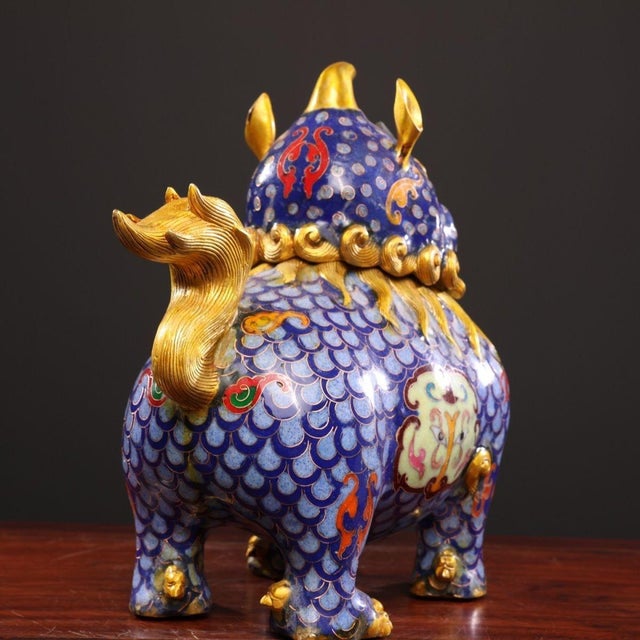 Vintage Chinese Gilt Cloisonné Mythical Beast Incense Burner (Luduan) - 2560g For Sale - Image 9 of 9