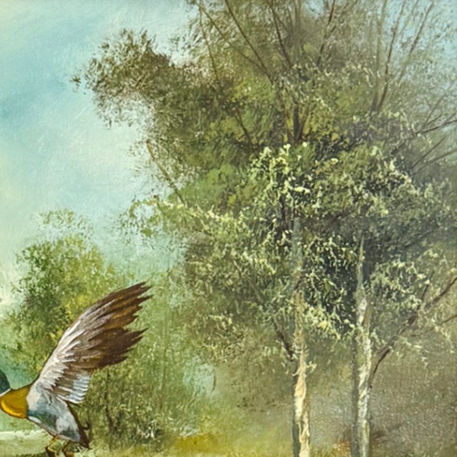 Vintage "Refuge" Original Oil Painting by A. McLaughlin, Mallards in Flight For Sale In San Diego - Image 6 of 11