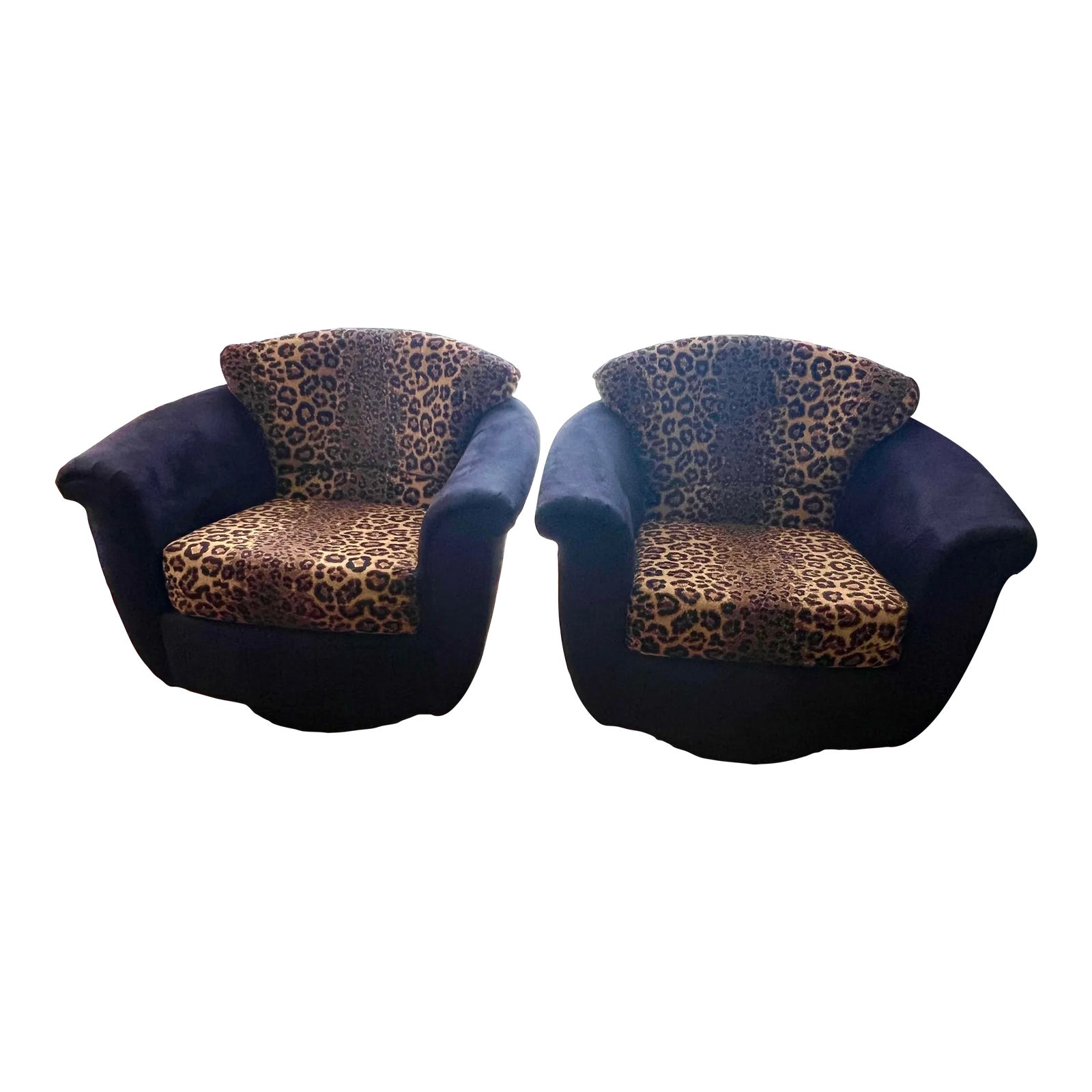 1980s Postmodern Leopard Black Suede Swivel and Rocking Chair - One ...