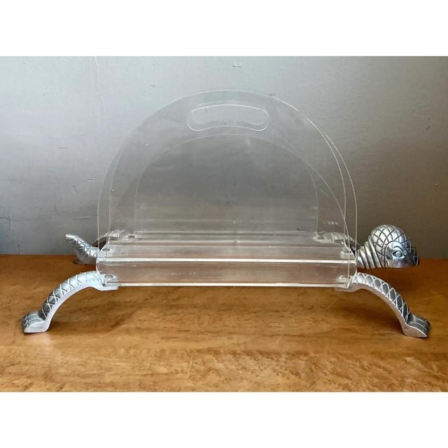 Arthur Court Vintage Lucite and Metal Turtle Magazine Rack For Sale - Image 4 of 12