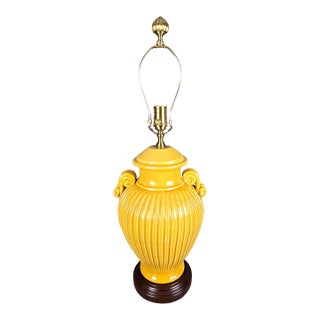 Wildwood Yellow Ribbed & Handled Pottery Urn Table Lamp For Sale